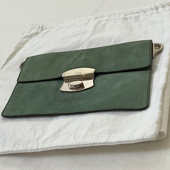 PRADA Camoscio Suede Metal Sound Bag Green - Picture 15 of 15